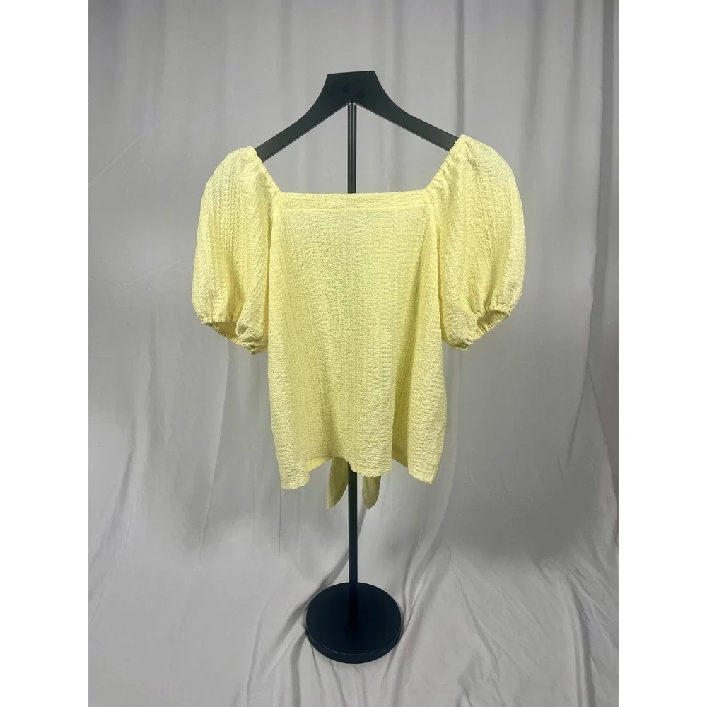 LOFT Yellow Textured Puff Sleeve Tie Front Top‎ Coquette Cottage Size XS